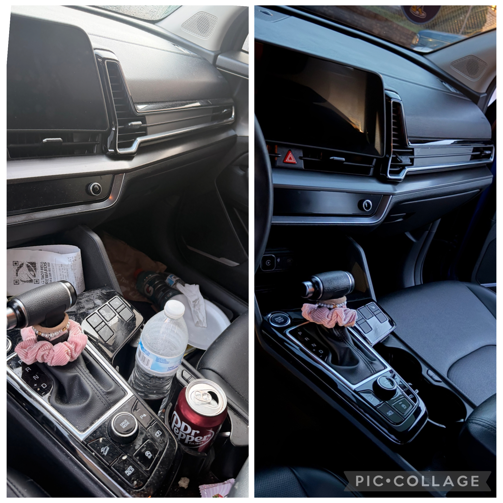 Real customer center console before and after detailing